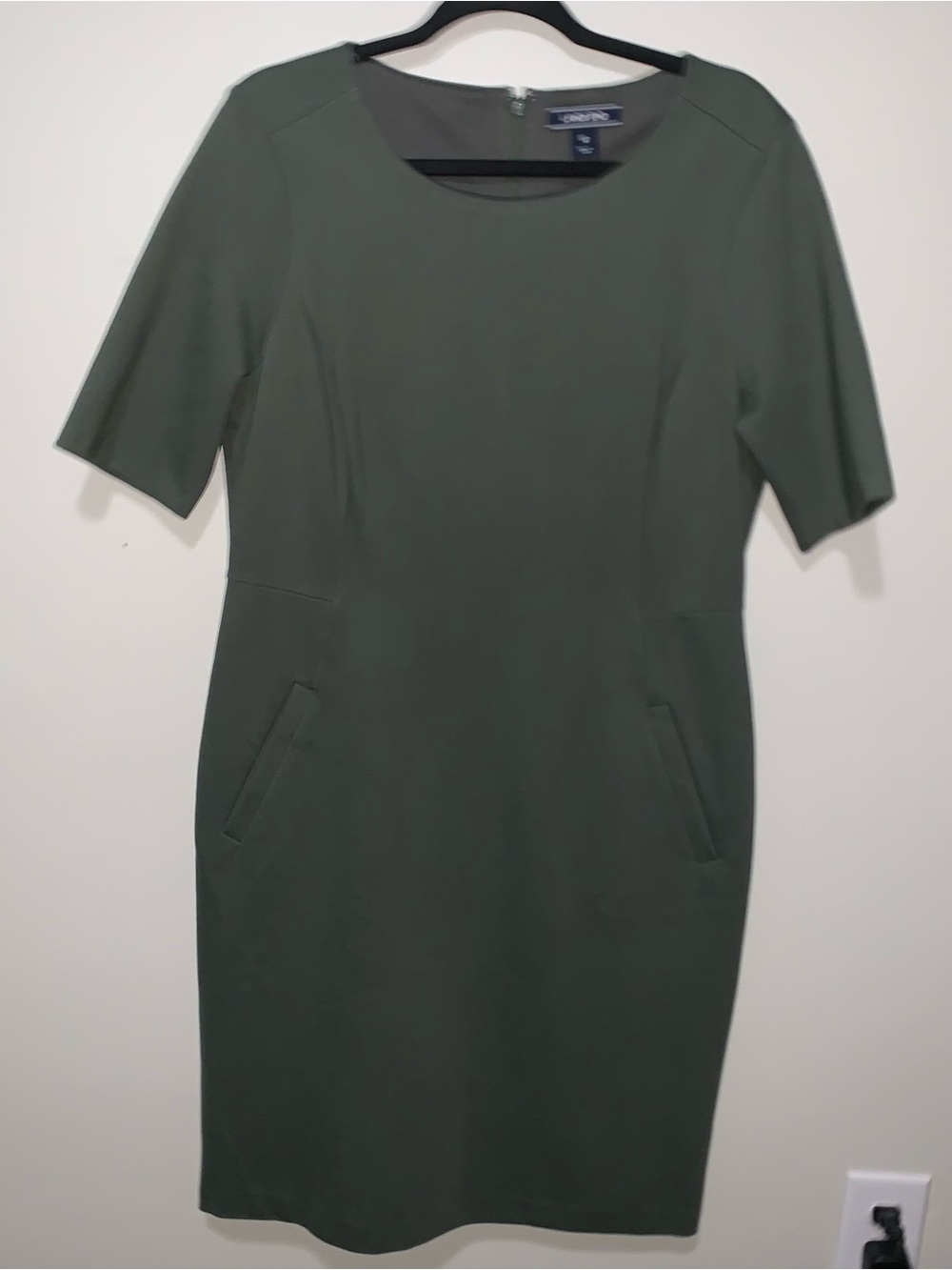 Lands' End Olive Green Short Sleeve Midi Sheath Dress
